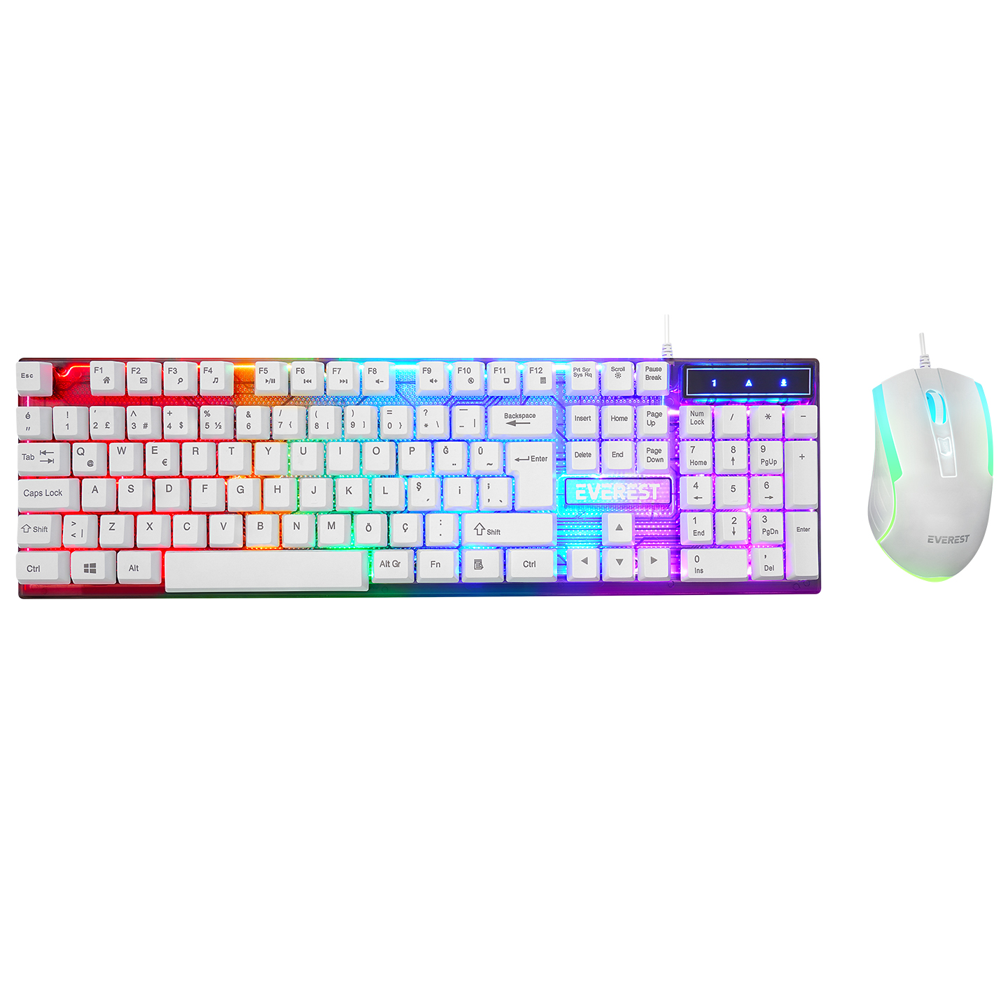 Everest KM-198 Luminax Beyaz Gökkuşağı Aydınlatmalı Q Gaming Oyuncu Klavye + Mouse Set