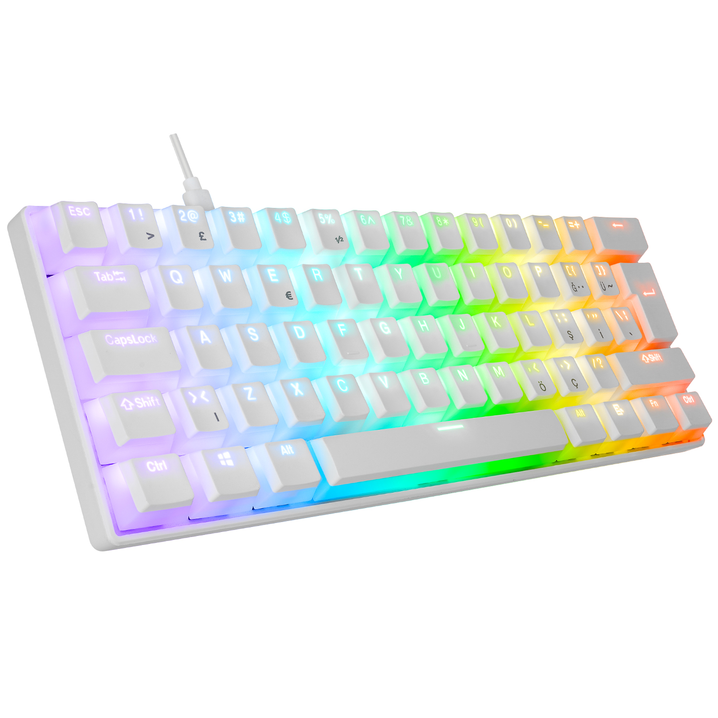 Everest Briar Beyaz Type-C Bağlantılı RGB Puding Tuşlu Gaming Oyuncu Klavye Q Mekanik Red Switch