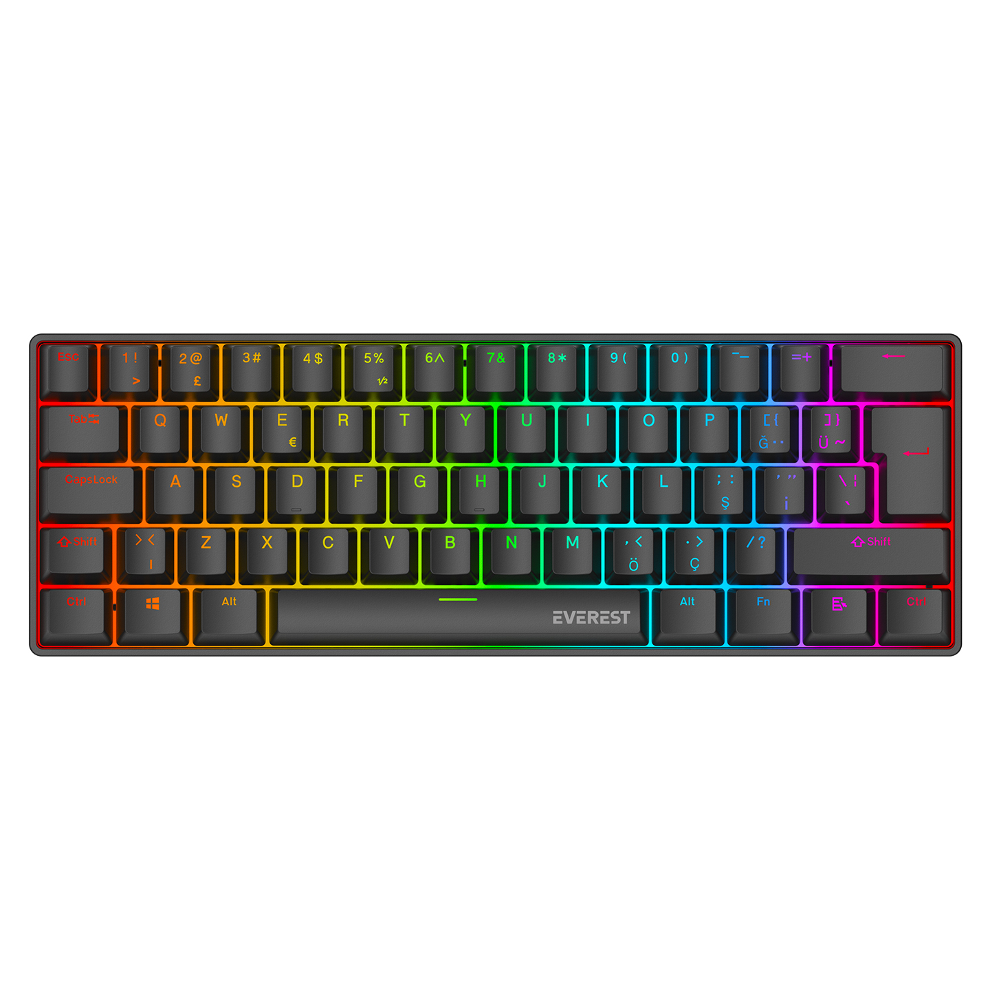 Everest Amber Siyah Type-C Bağlantılı RGB Ledli Mekanik Gaming Oyuncu Klavye Q Red Switch